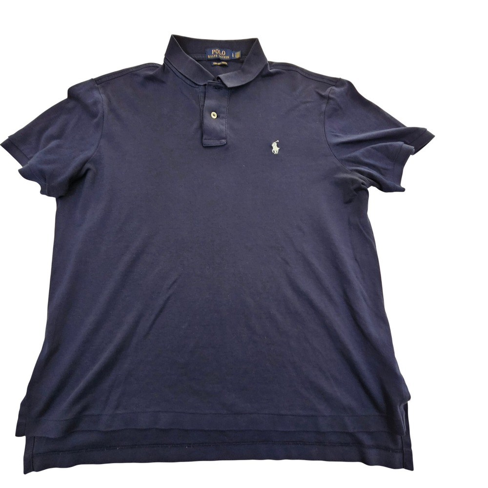 Polo Ralph Lauren Mens Navy Blue Pima Soft Touch Cotton Polo Shirt Large LG